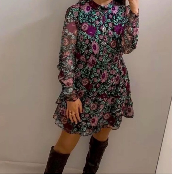 ZARA FLORAL LONG SLEEVE DRESS - Picture 15 of 16